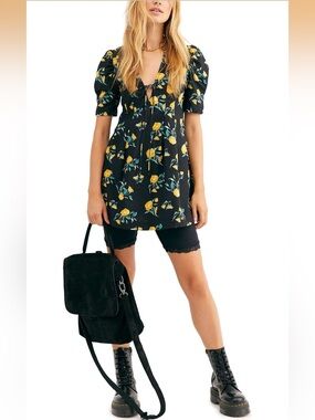 Free People Adelle Floral Printed Mini Dress Tunic Top Blouse Small S